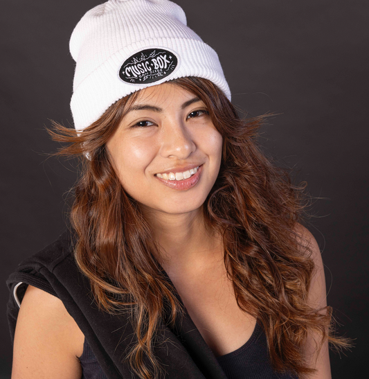 Music Box Cuffed Knit Beanie - White